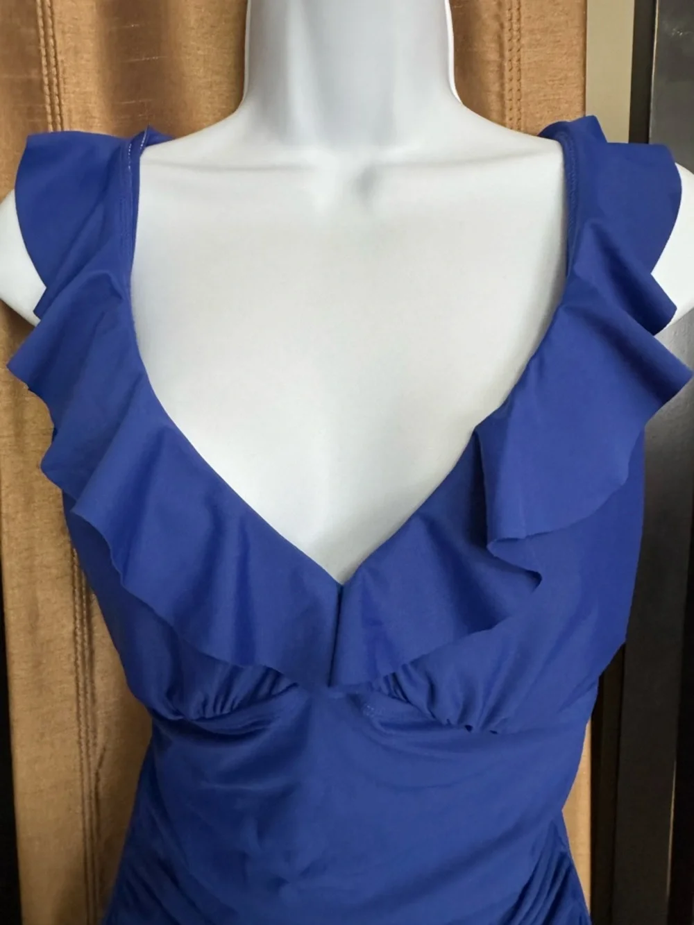 DKNY Royal Blue Ruffled One-Piece Swimsuit size M - Picture 2 of 4